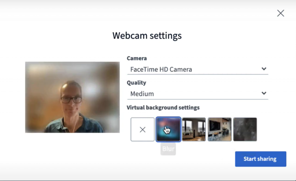 Webcam-Settings/ Webcam-Einstellung vor dem Beginn der Konferenz vornehmen. 